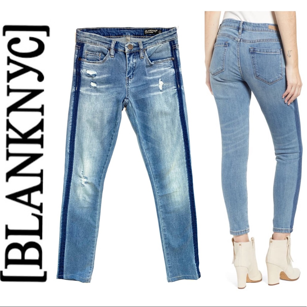 BLANK NYC Side Dye Distressed Ankle Skinny Jeans